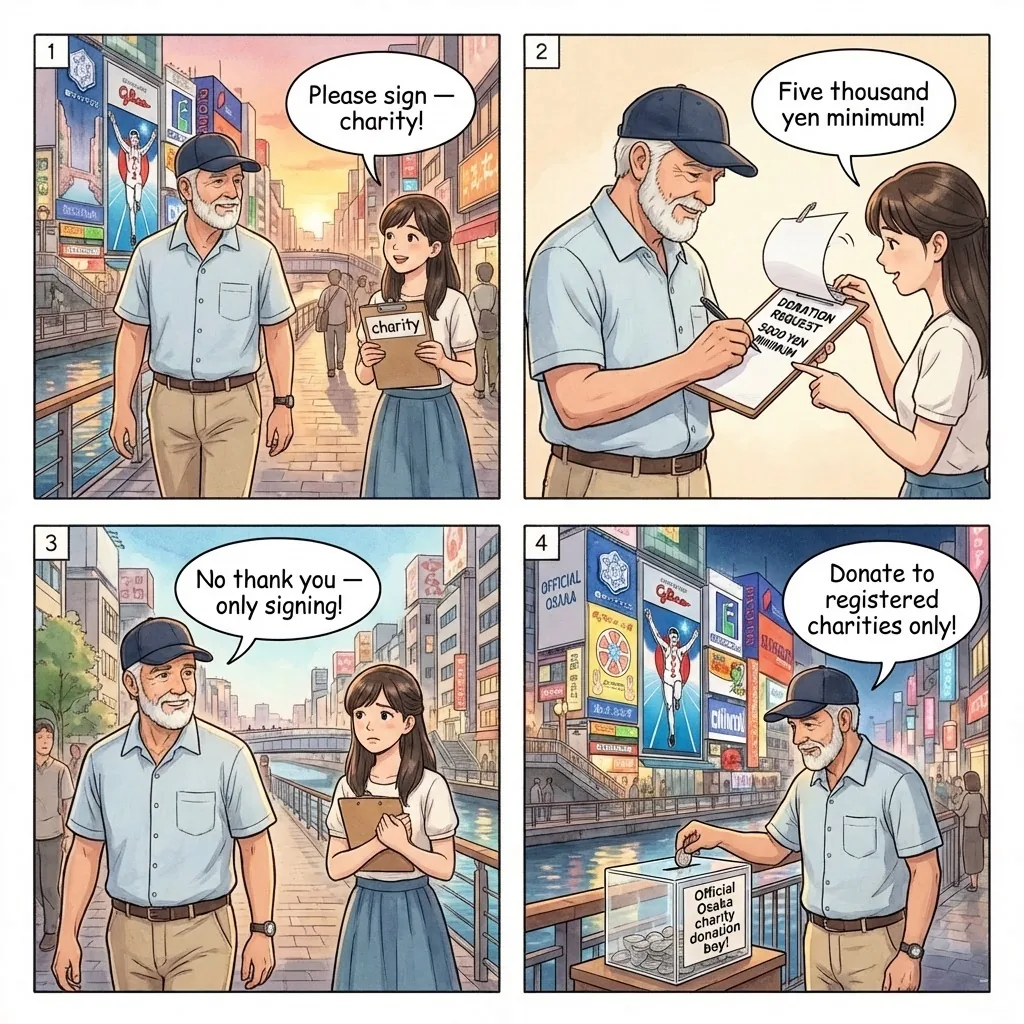 Fake Charity Clipboard — comic illustration