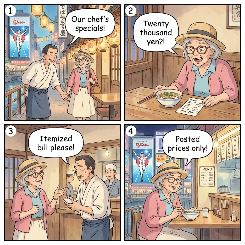 Overpriced Tourist Lunch Menus — comic illustration