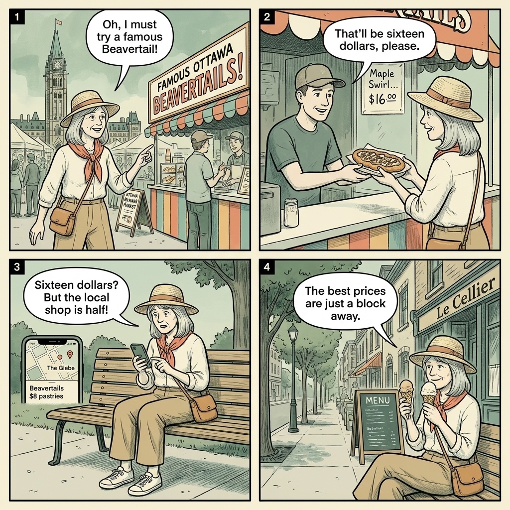 ByWard Market Restaurant Tourist-Trap & Beavertails Markup — comic illustration