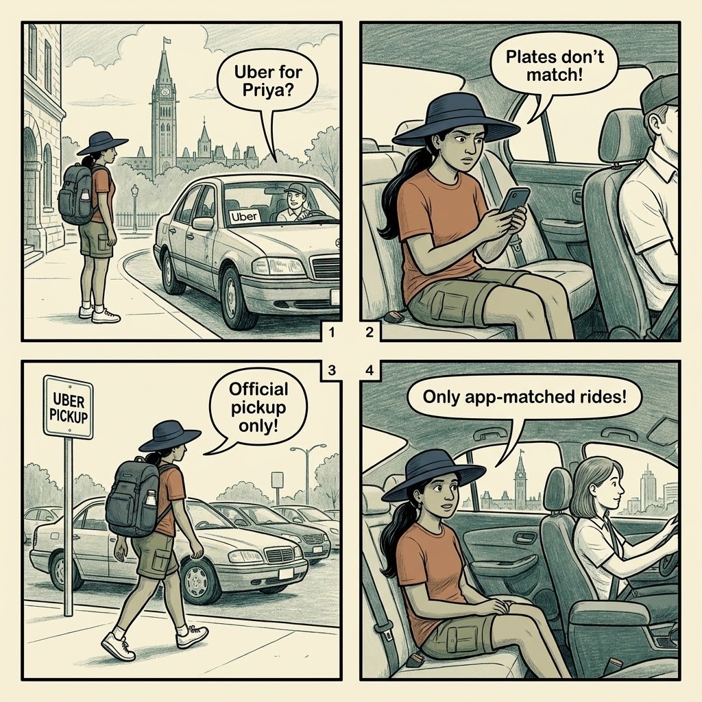 YOW Ottawa Macdonald-Cartier Airport Taxi & Uber Cancel-And-Cash — comic illustration