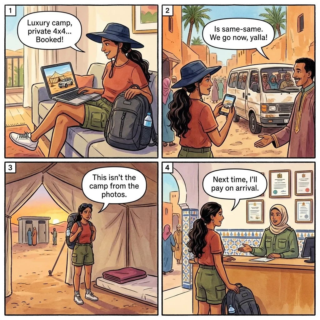 The Erg Chebbi Luxury-Camp Bait-and-Switch — comic illustration