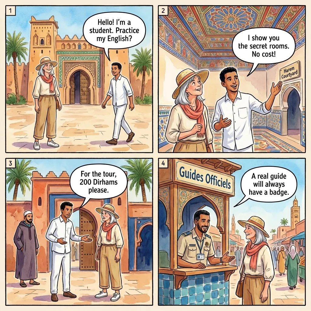 The Taourirt Kasbah Self-Appointed Guide — comic illustration