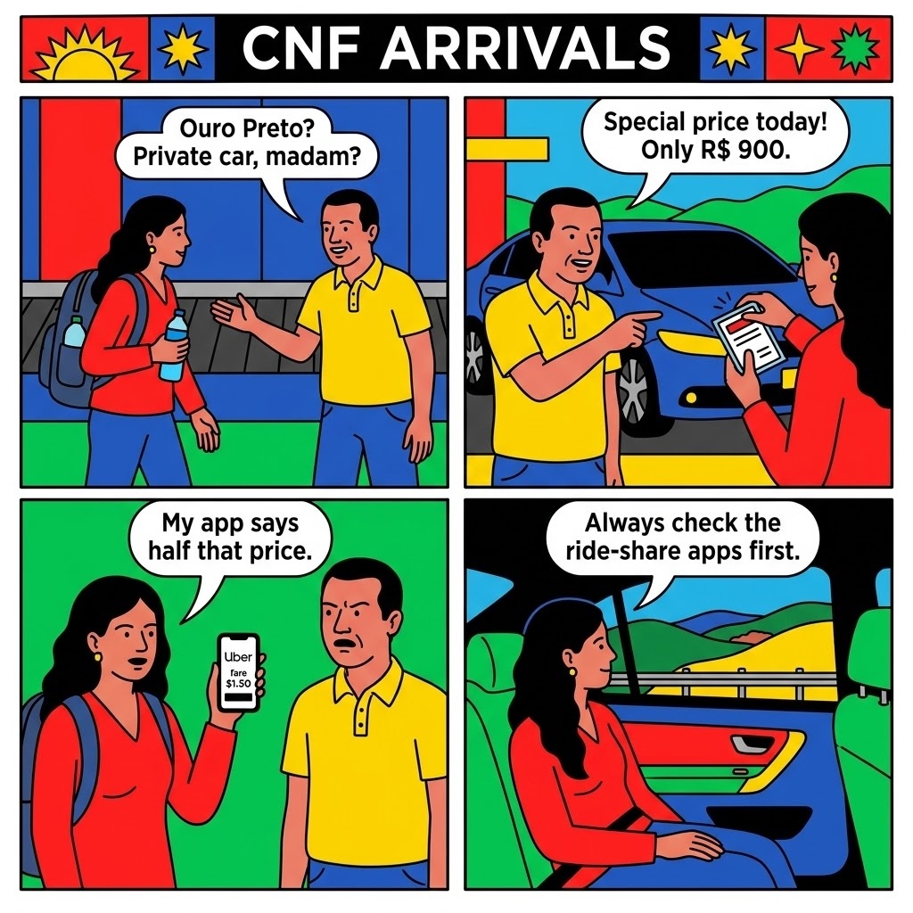 Belo Horizonte (CNF) / Confins Airport-to-Ouro Preto Transfer Overcharge — comic illustration