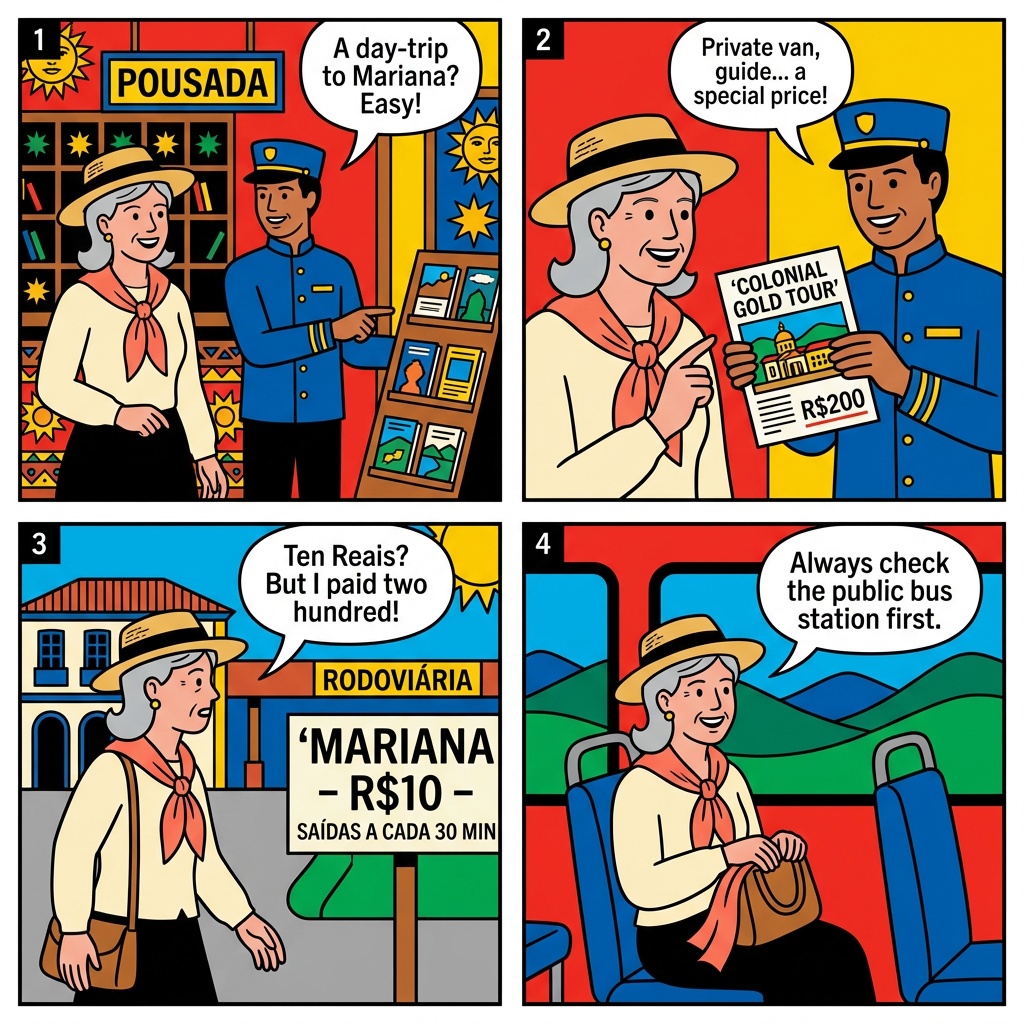 Mariana Day-Trip & Minas Gerais Colonial-Circuit Commission Scam — comic illustration