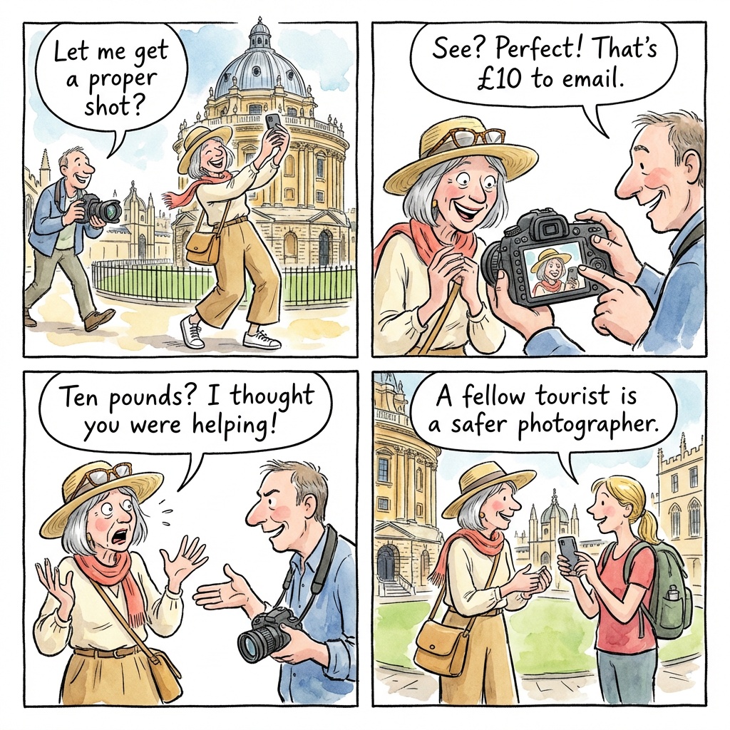 Bodleian Library & Radcliffe Camera Photo-Op Tout Pressure — comic illustration