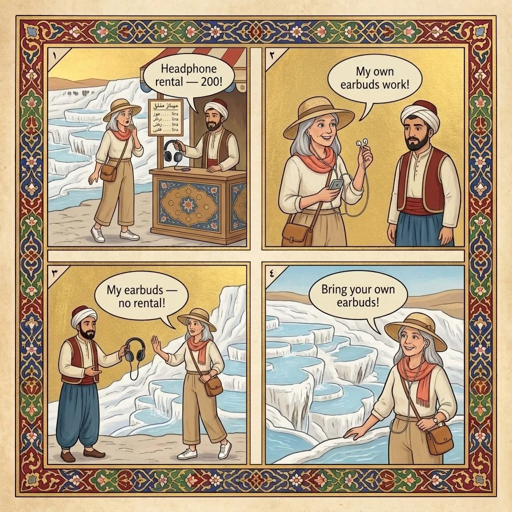 The Audio-Guide Rental Trick — comic illustration
