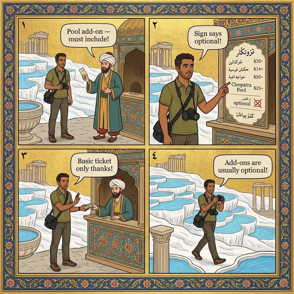 Cleopatra Antique Pool Add-On Upsell — comic illustration