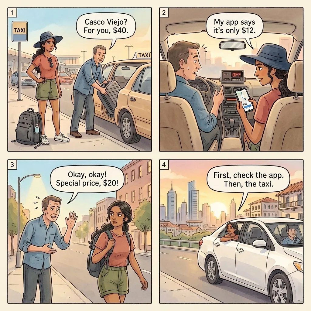 Unmetered Taxi Fare Gouging — comic illustration
