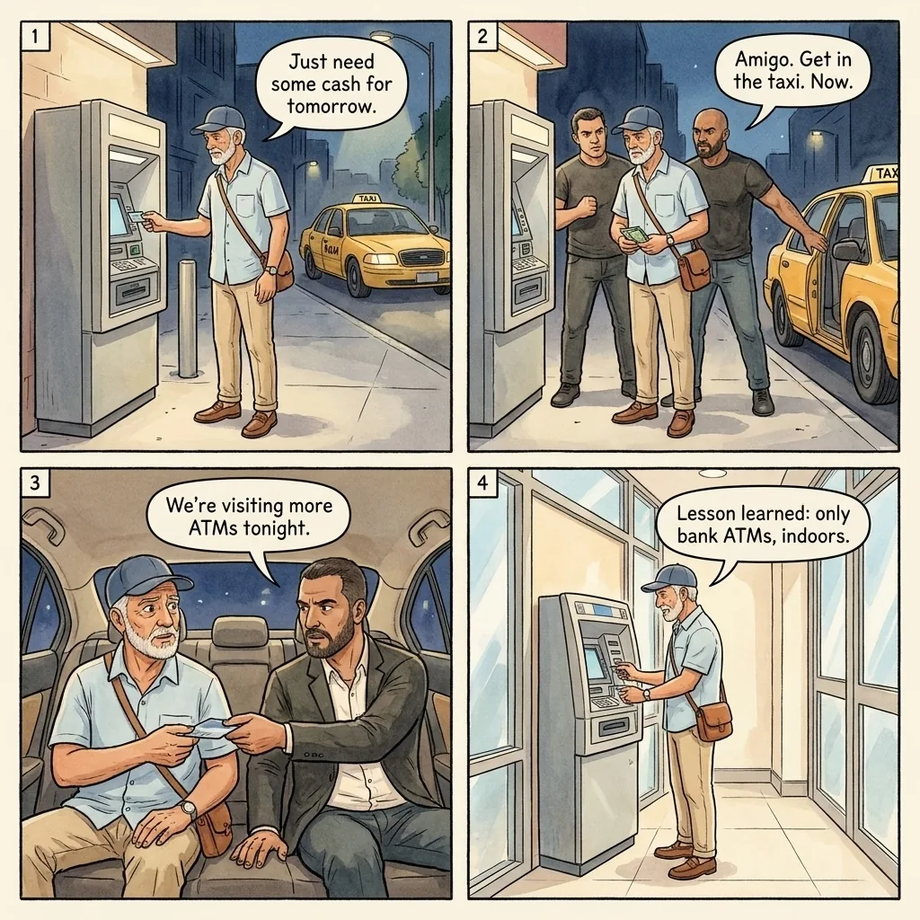 ATM Skimming and Express Robbery — comic illustration