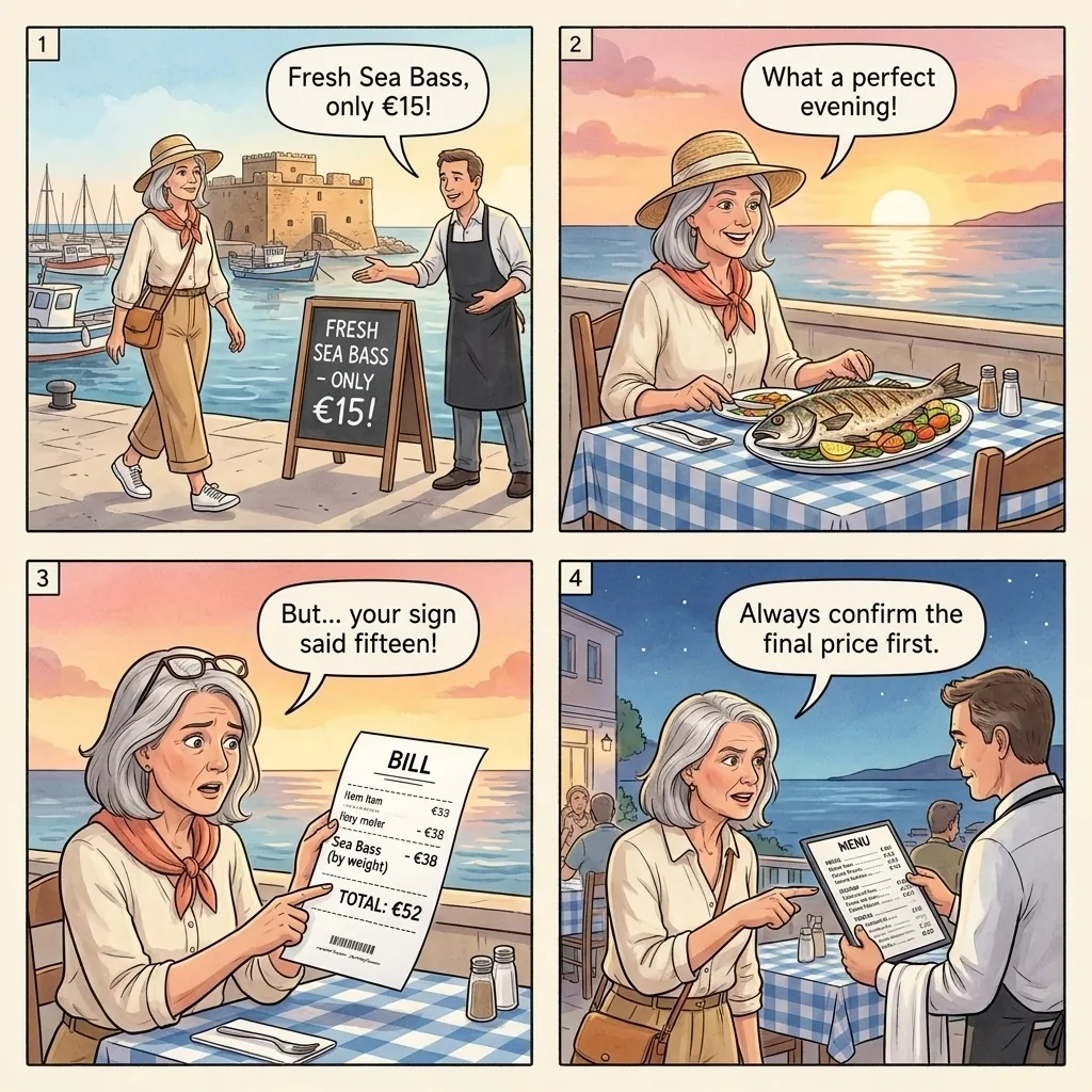 The Harbour Restaurant Bait-and-Switch — comic illustration