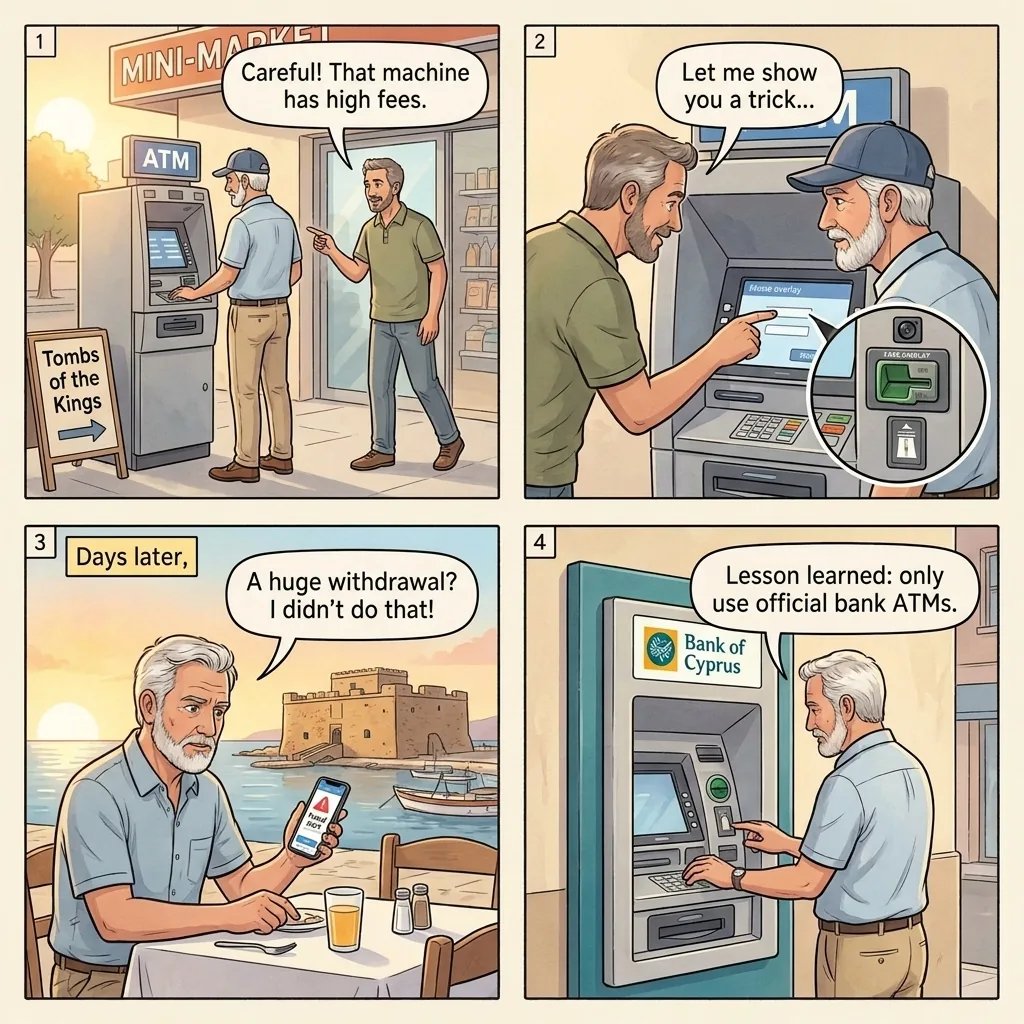 The ATM Skimmer Setup — comic illustration