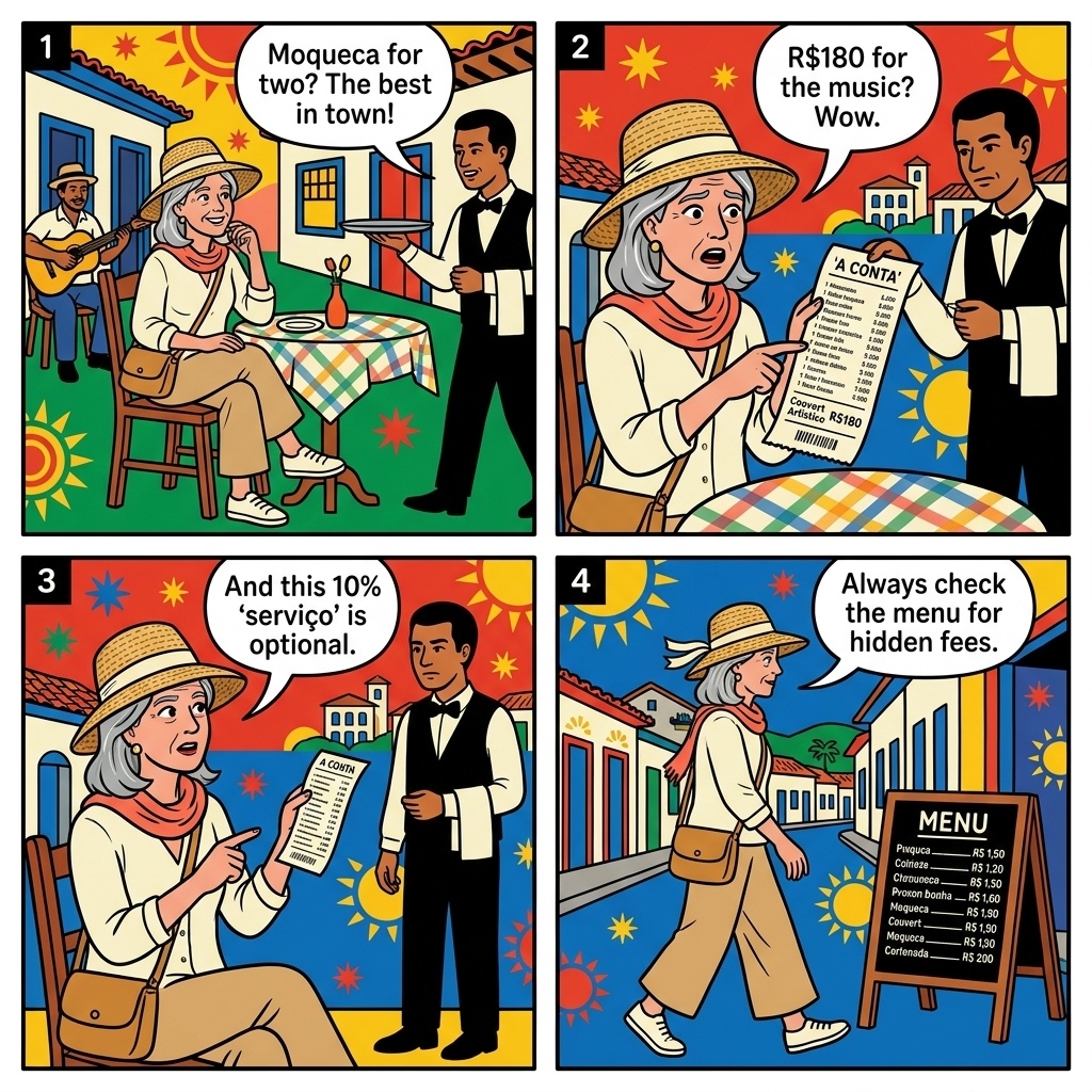 Paraty Centro Histórico Restaurant Tourist-Menu & Couvert Bill-Padding — comic illustration