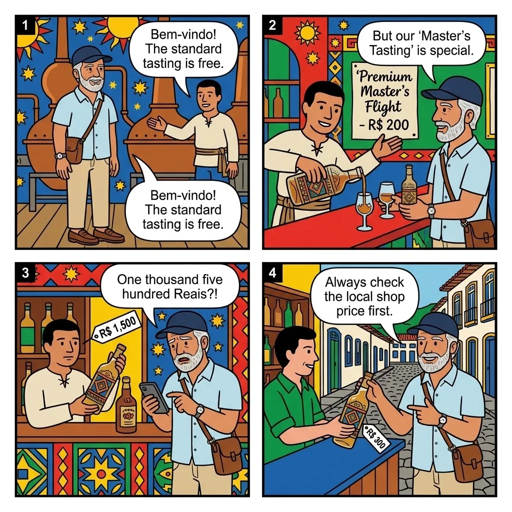 The Cachaça Master's Flight — comic illustration