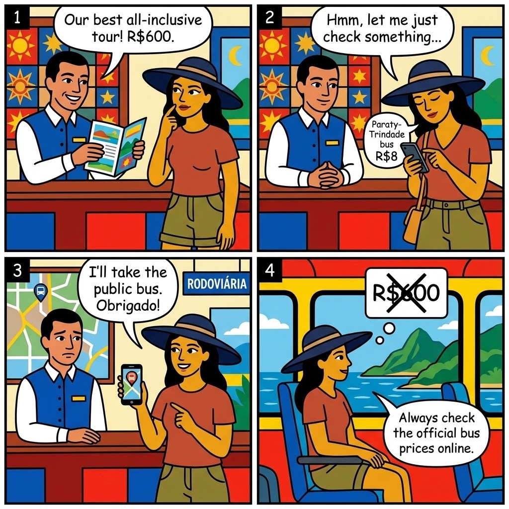 Paraty Trindade & Angra Day-Trip Tour Commission Stops — comic illustration