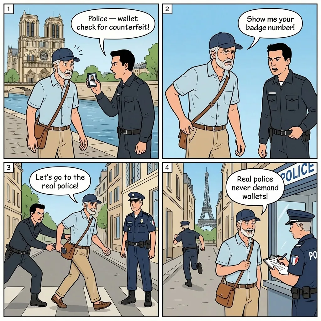 Fake Police Officer Shakedown — comic illustration