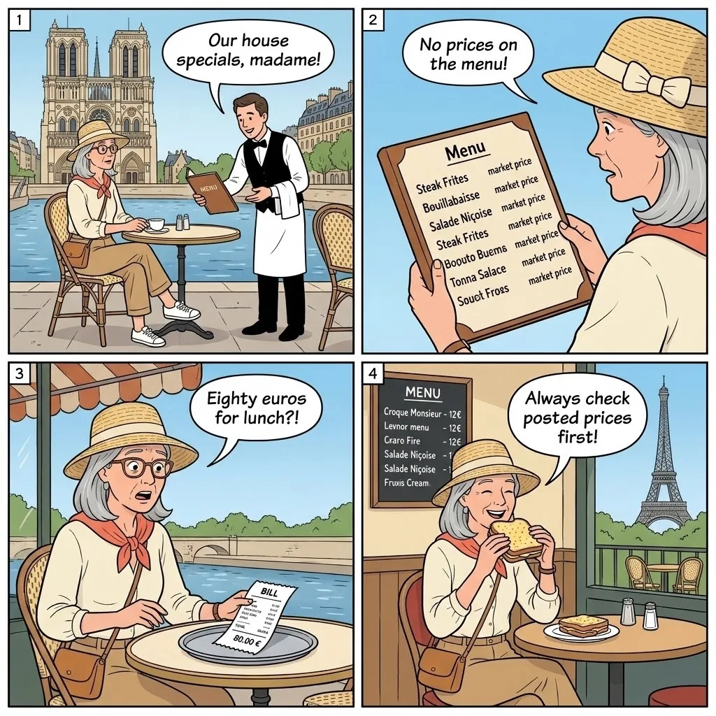 Tourist Trap Restaurant Overcharge — comic illustration