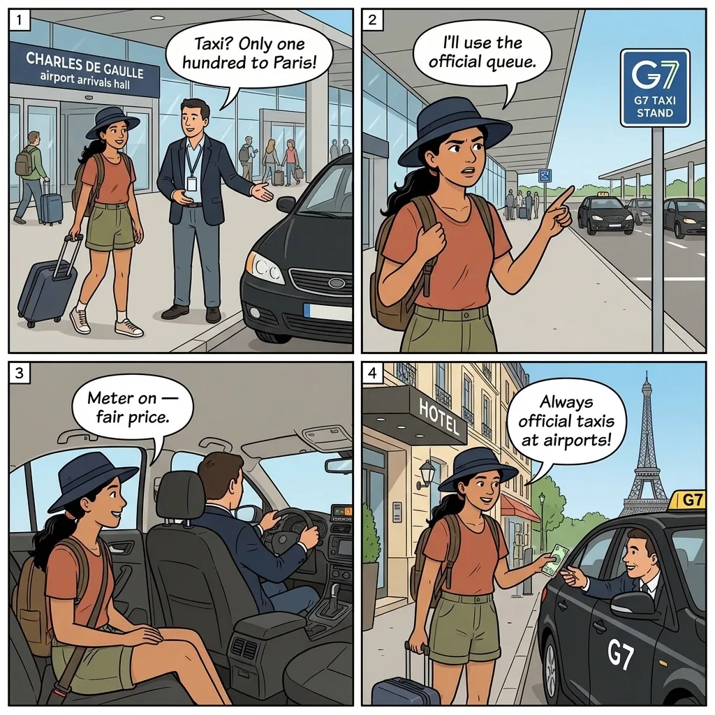 CDG Airport Unlicensed Taxi Ambush — comic illustration