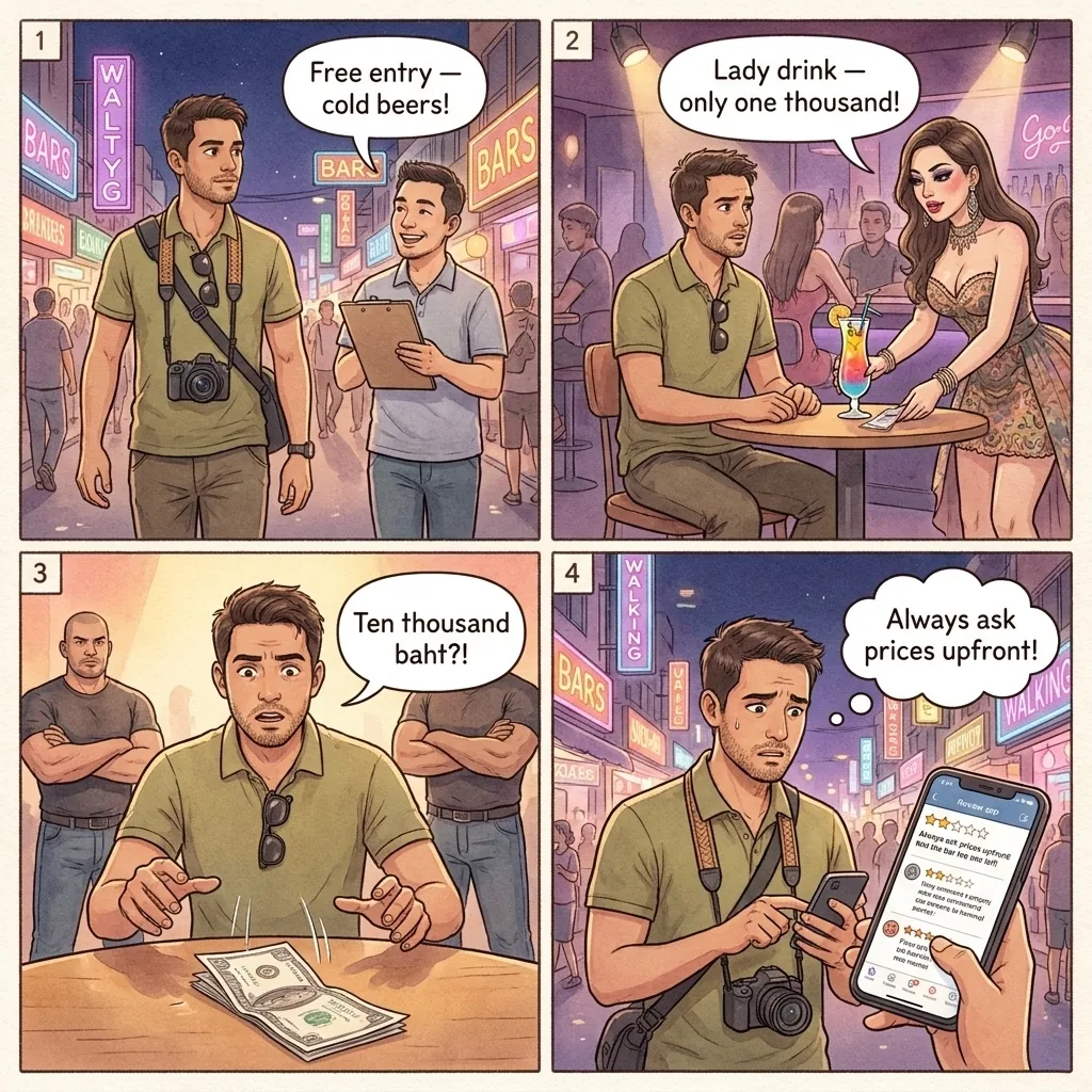 Walking Street Go-Go Bar 'Lady Drink' Escalating Bill — comic illustration
