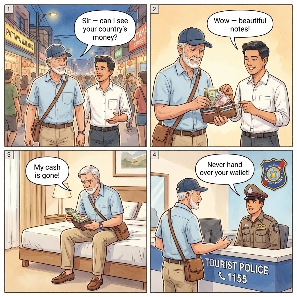 'Can I See Your Currency?' Walking Street Money-Switch — comic illustration
