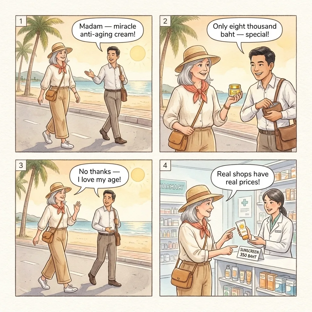 Hair Growth & 'Miracle Supplement' Pattaya Beach Crew — comic illustration