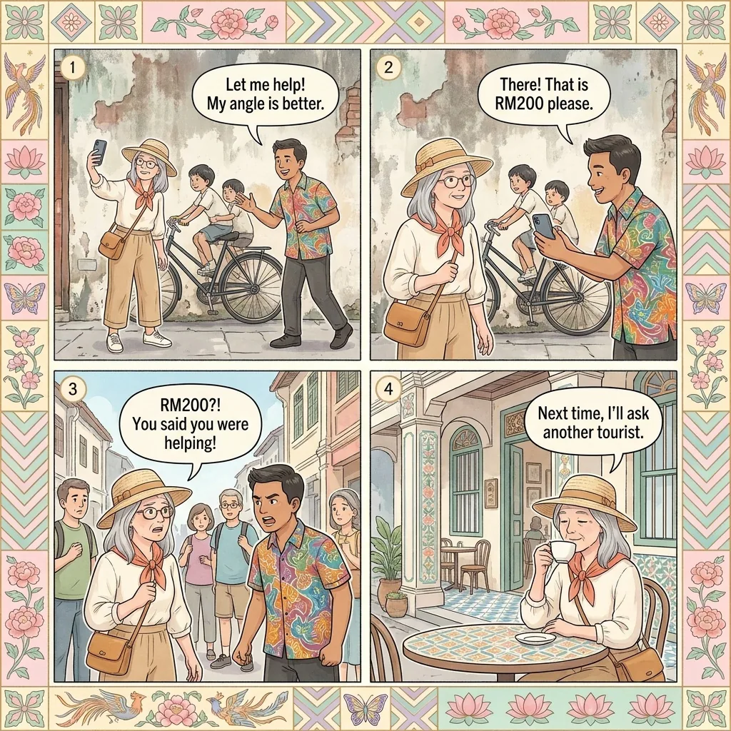 George Town Street-Art & Costumed-Character Photo Shakedown — comic illustration