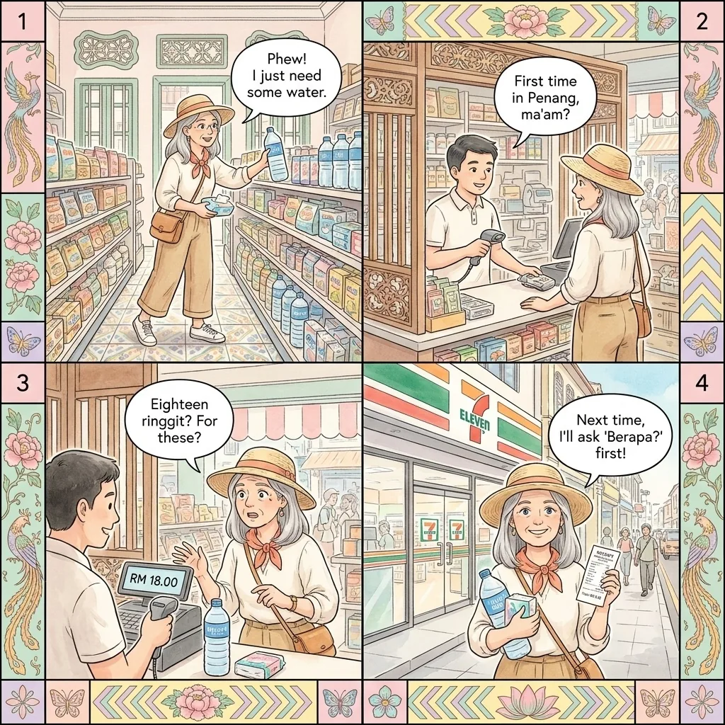 George Town Tourist Minimart Unlabeled-Price Overcharge — comic illustration