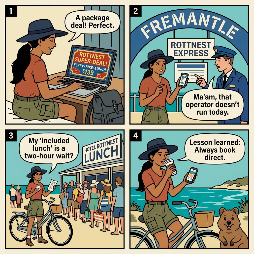 Rottnest Island Ferry & 'Day Tour' Upsell — comic illustration