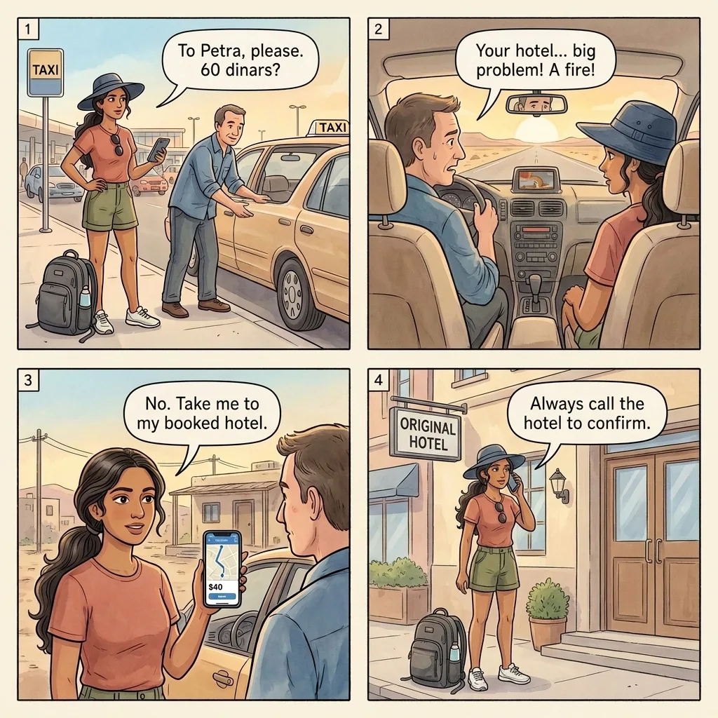 The Aqaba-to-Petra Taxi Forced-Hotel Package — comic illustration