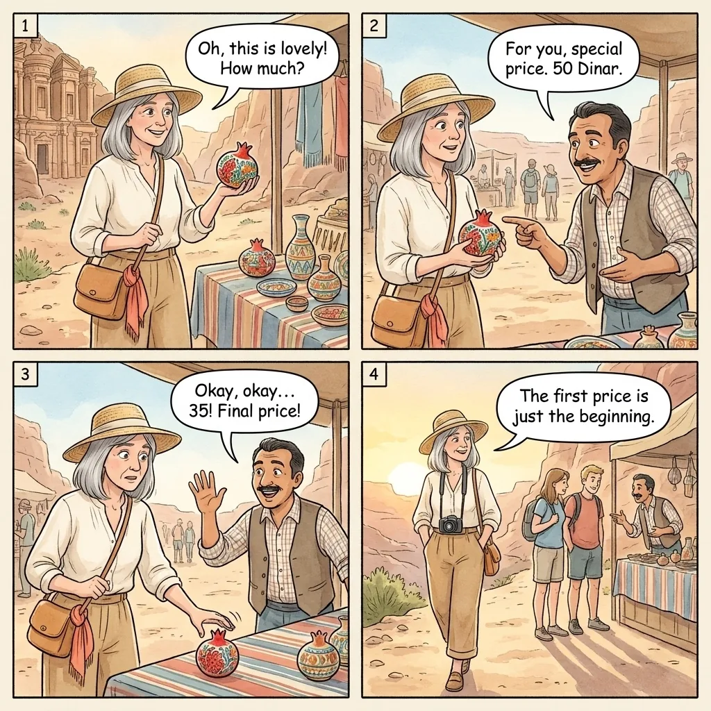 The Petra Vendor Tourist-Price Pottery Quote — comic illustration