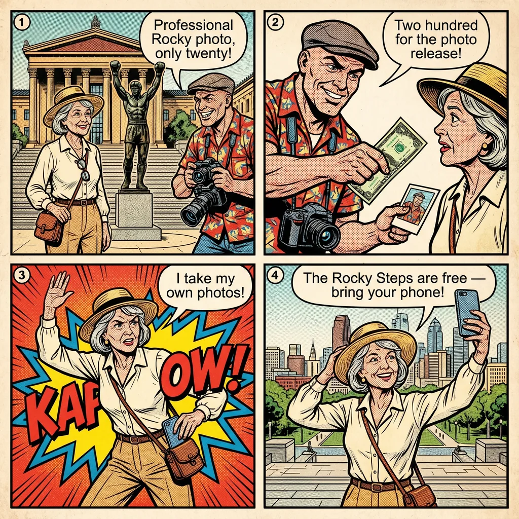 Philadelphia Art Museum 'Rocky Steps' Tour Touts — comic illustration