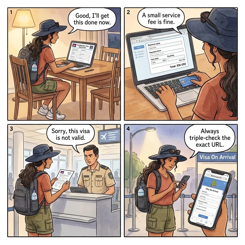 The Cambodia evisa.gov.kh Lookalike Site — comic illustration
