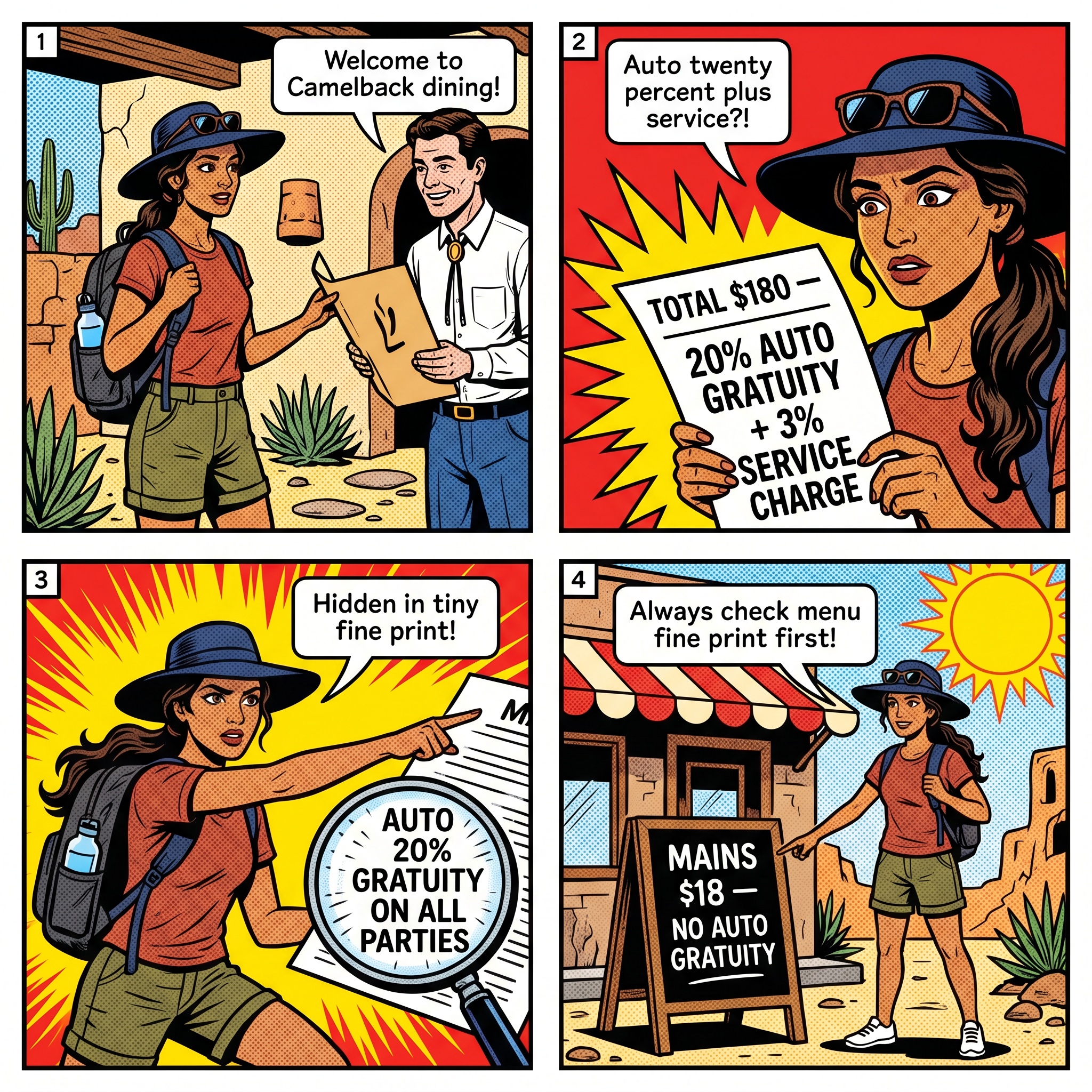 Scottsdale & Desert Resort Dining Gratuity Surprise — comic illustration