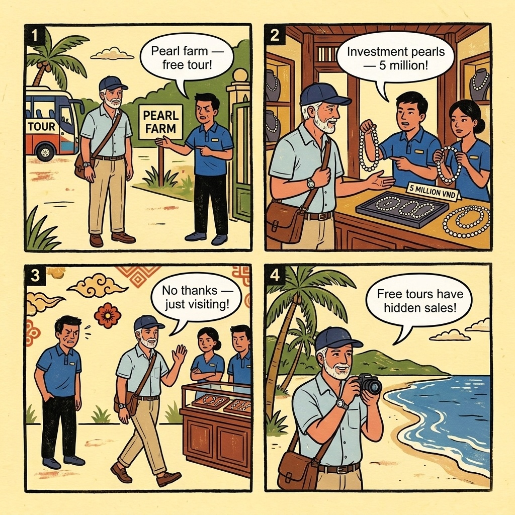 Phu Quoc Pearl Farm 'Educational Tour' Hard Sell — comic illustration