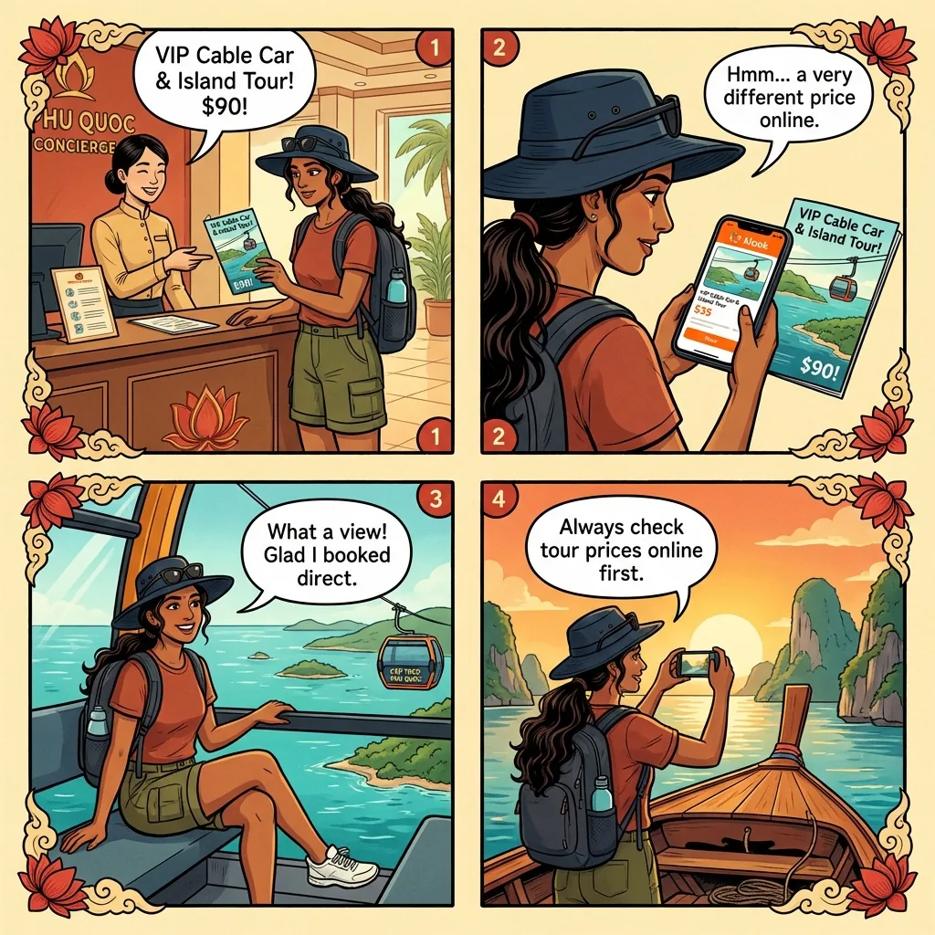 Phu Quoc Cable Car 4-Island Tour Package Upsells — comic illustration