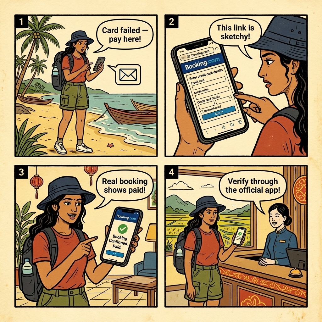 Phu Quoc Hotel & Airbnb Off-Platform Booking Fraud — comic illustration