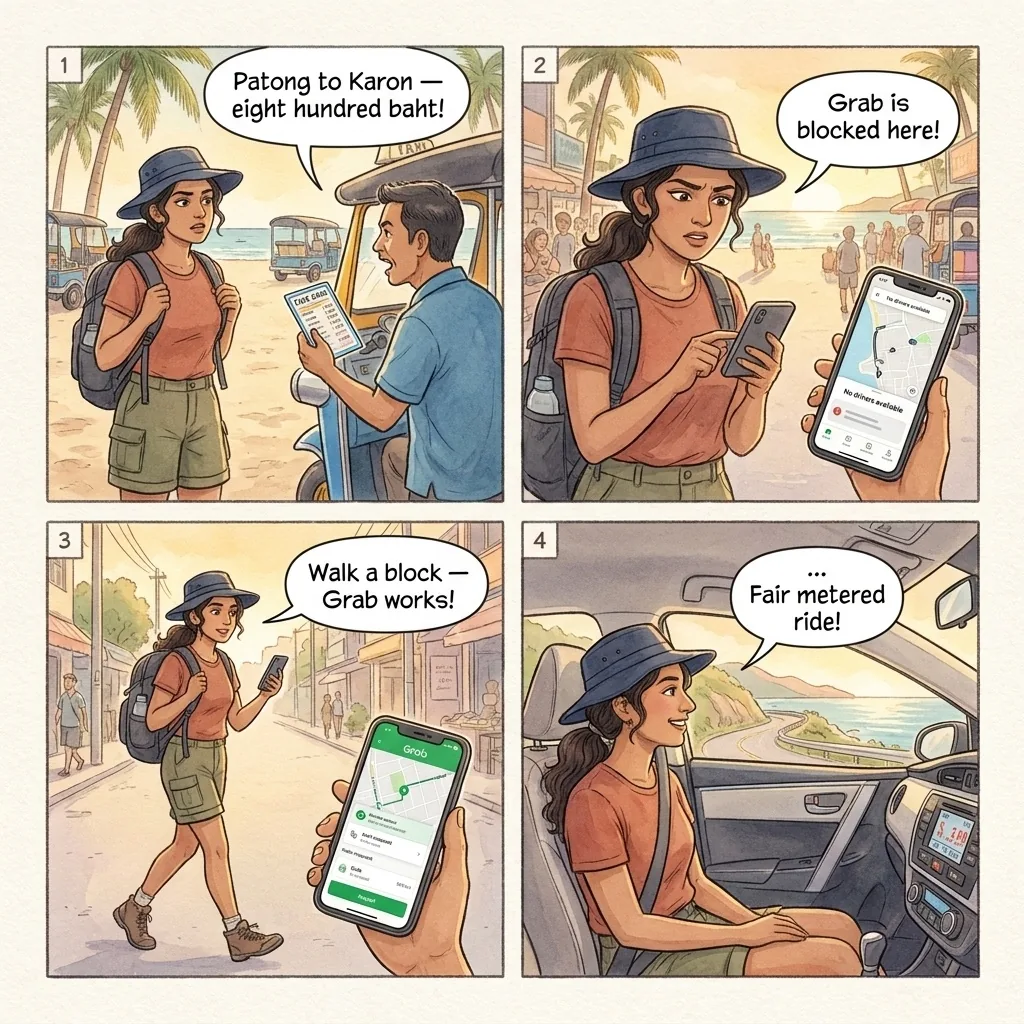 Patong Tuk-Tuk & Taxi Mafia Overcharge — comic illustration