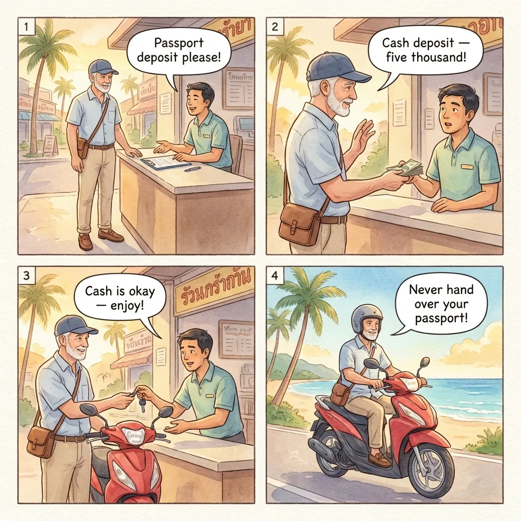 Scooter Rental Passport-Hostage Damage — comic illustration