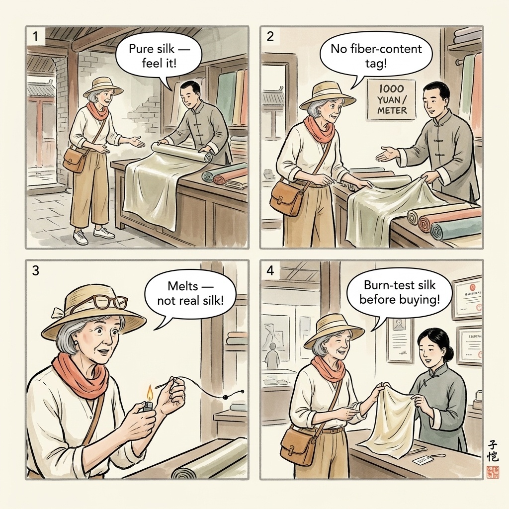Pingyao Silk 'Museum' & Ancient Currency Shop Pressure Sales — comic illustration