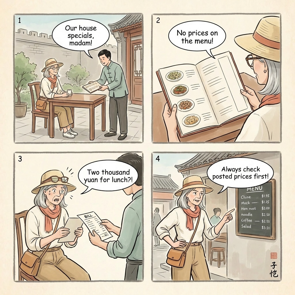 Pingyao Noodle & Shanxi Cuisine Tourist-Menu Overcharge — comic illustration