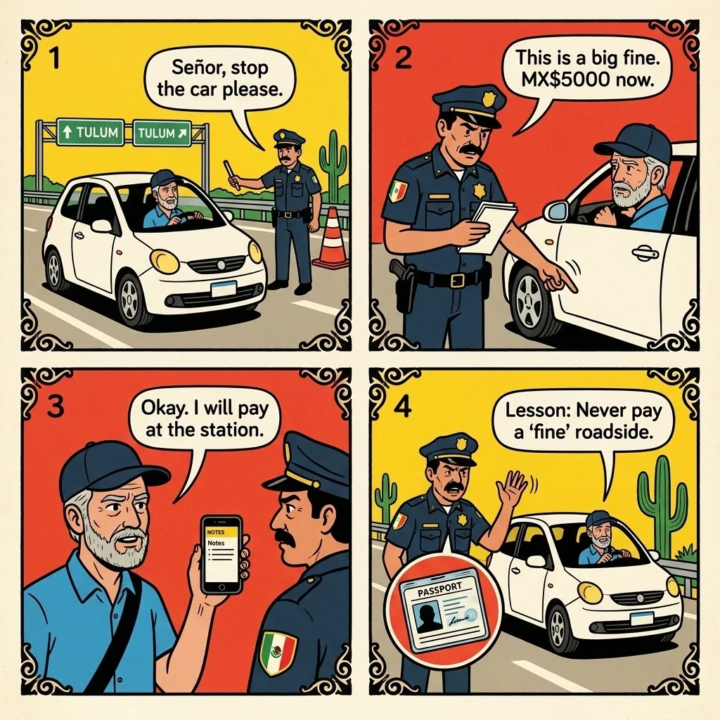 Highway 307 Police Checkpoint Shake-Down — comic illustration