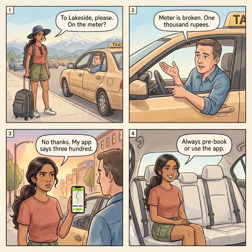 The Pokhara Airport Taxi 'Broken Meter' Refusal — comic illustration
