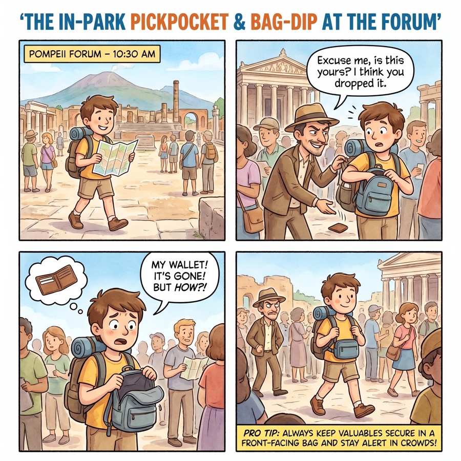 The In-Park Pickpocket & Bag-Dip at the Forum — comic illustration