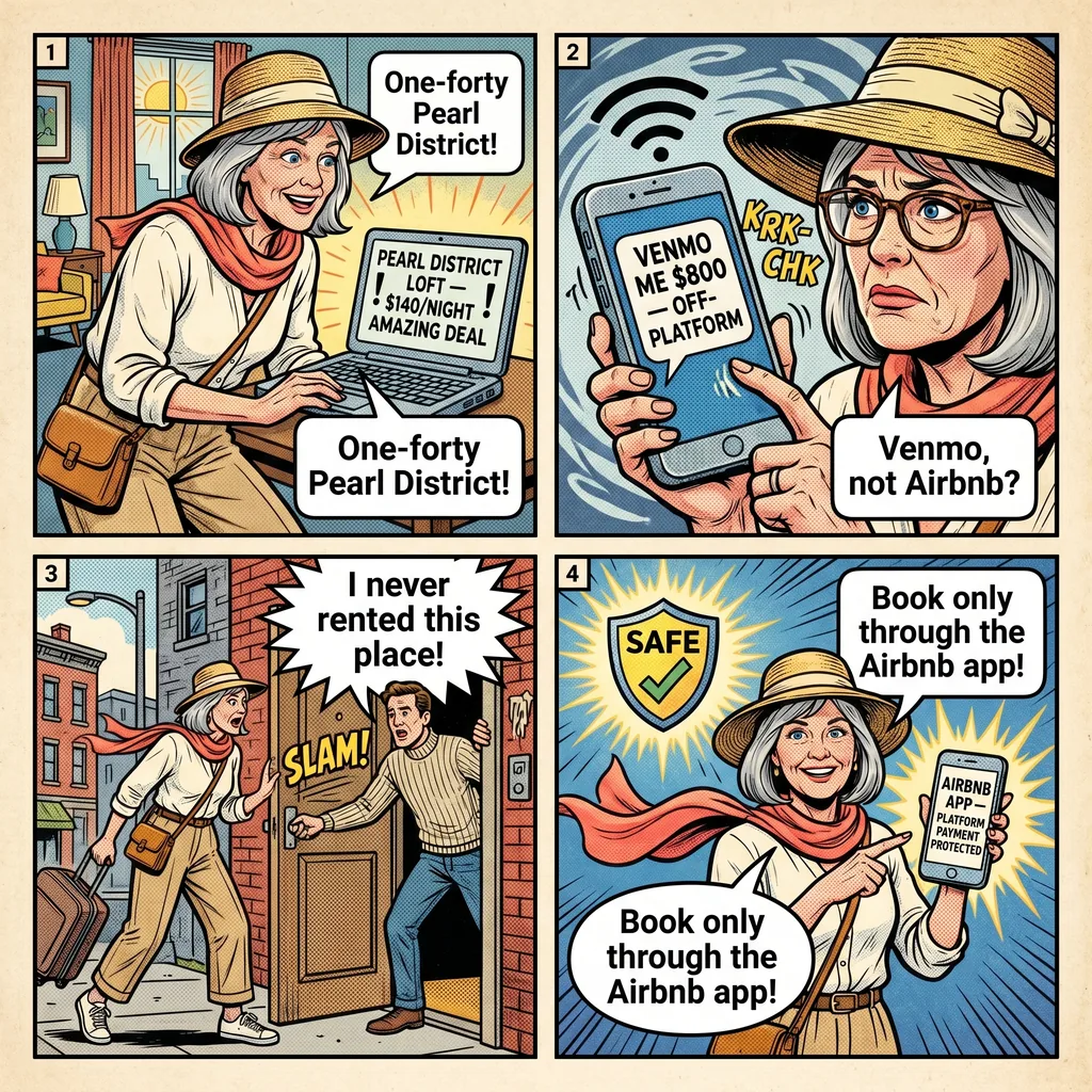 Fake Airbnb and Rental Listing — comic illustration