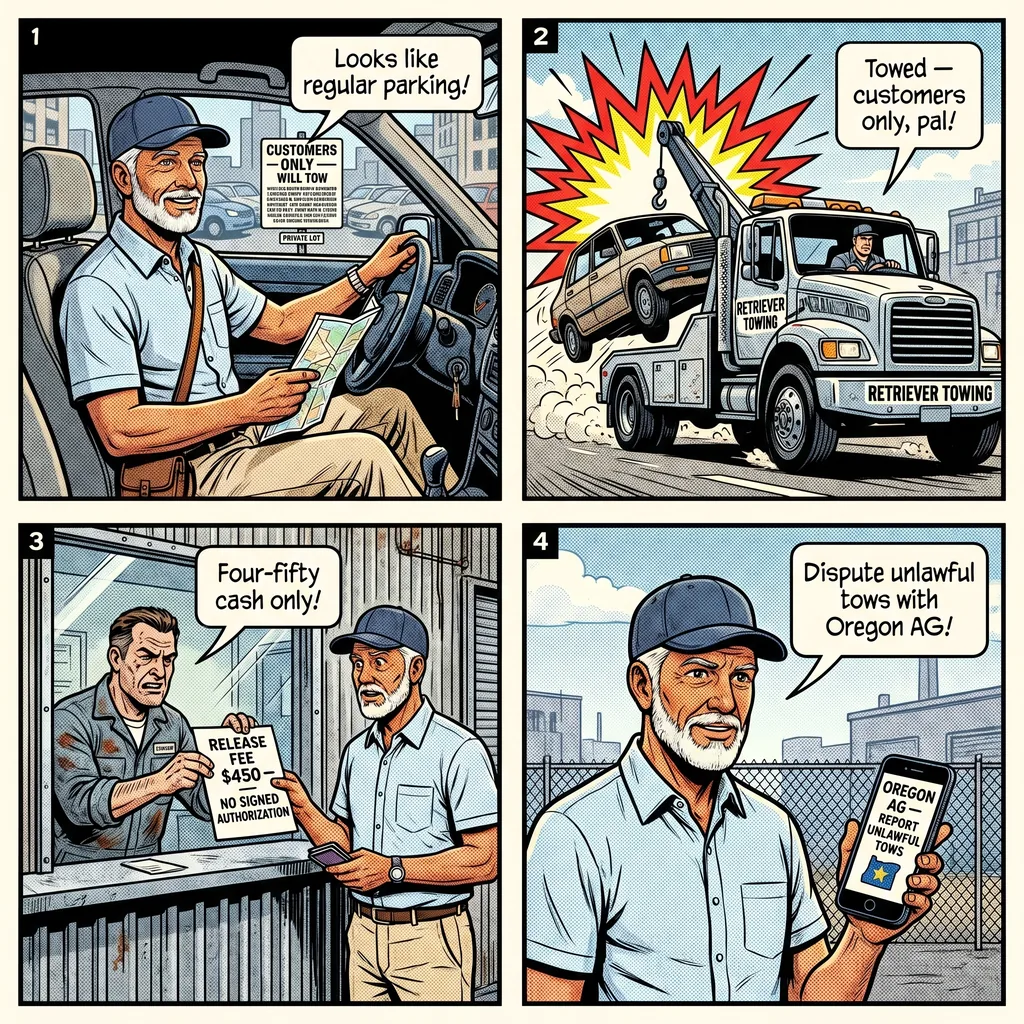 Predatory Towing — comic illustration