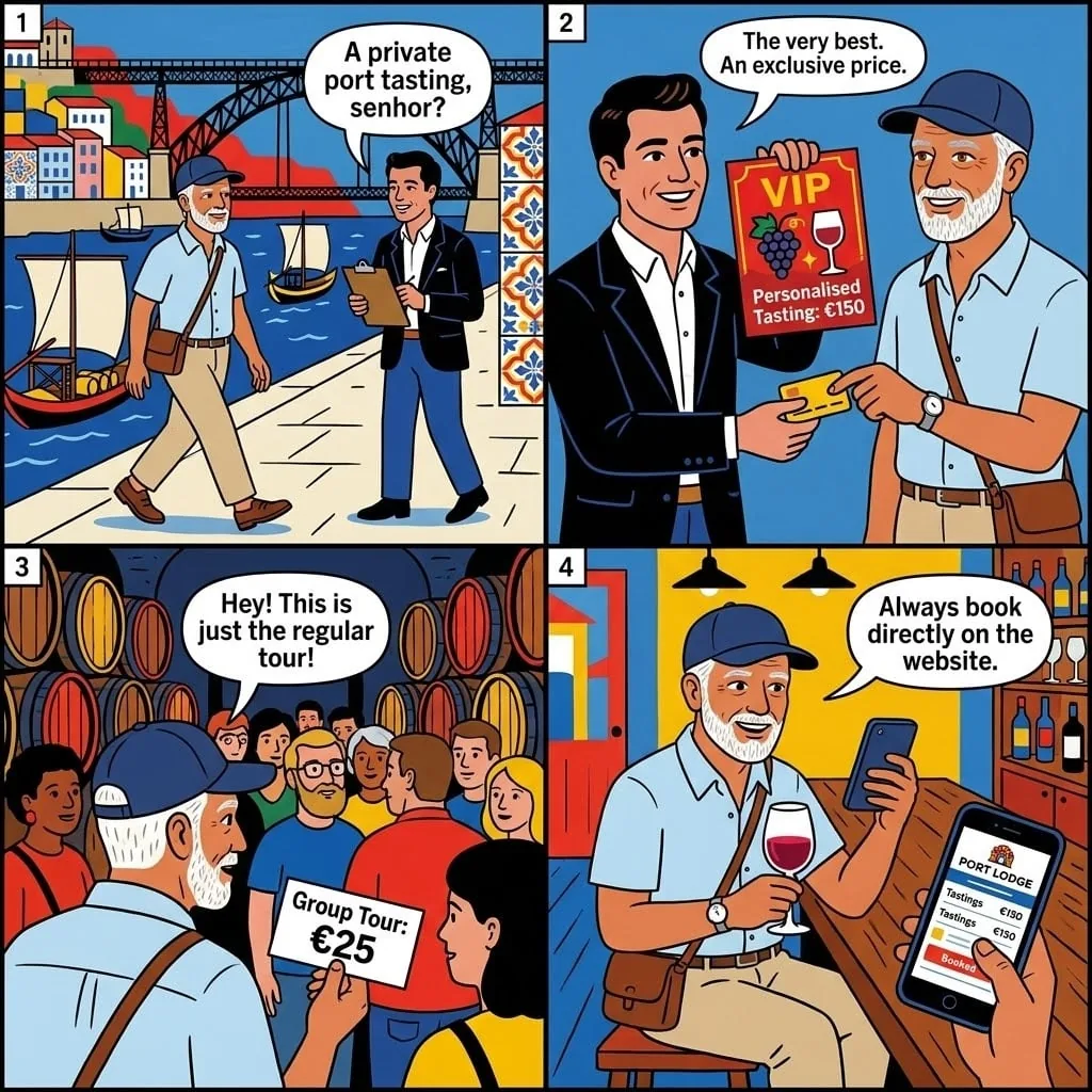 Vila Nova de Gaia Port Wine Cellar 'Tour' Commission Upsell — comic illustration