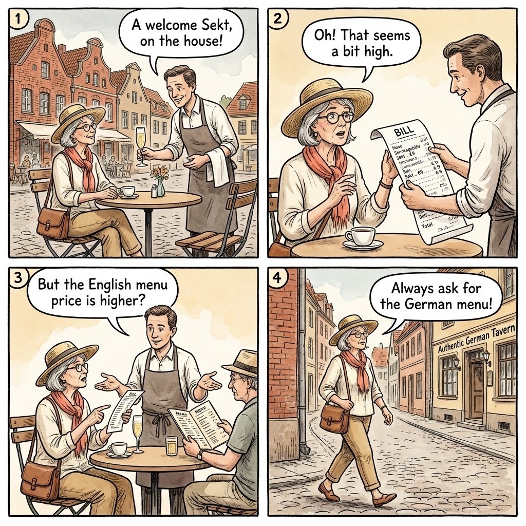 Potsdam Altstadt Tourist-Restaurant Bill-Padding — comic illustration