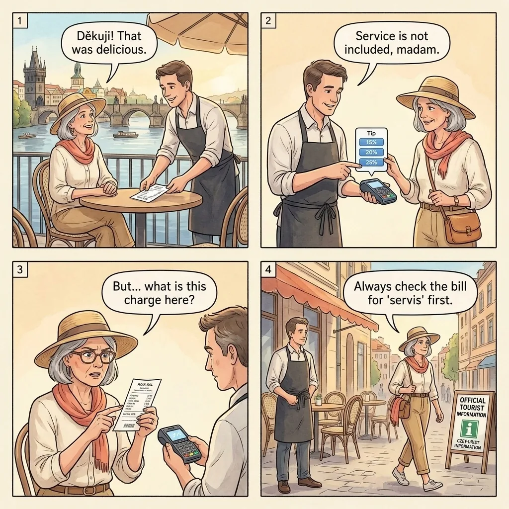 The Tip Trick at Tourist Restaurants — comic illustration