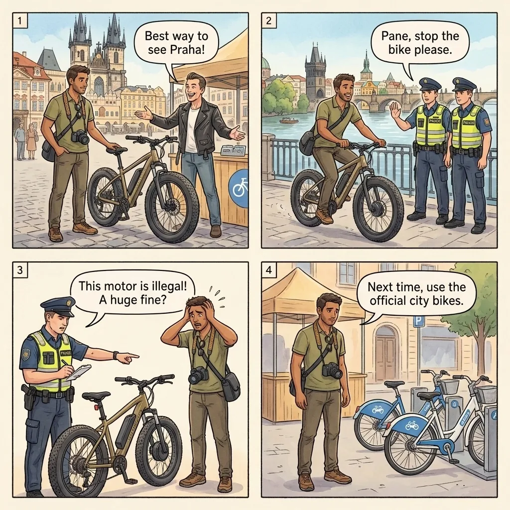 Fake E-Bike Tour Operators — comic illustration