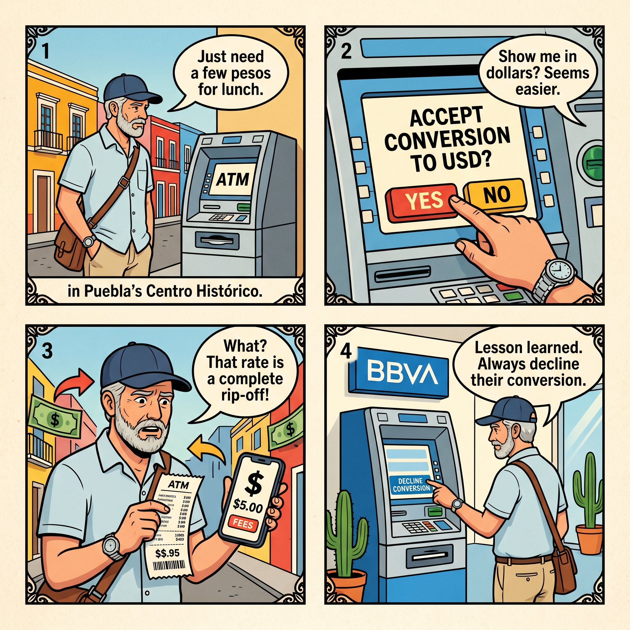 Puebla ATM DCC & Centro Cash-Exchange Padding — comic illustration
