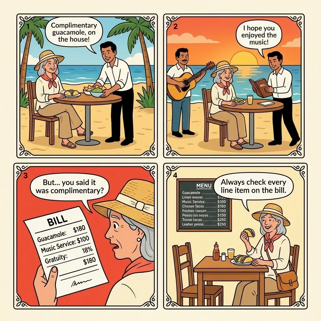 Zicatela Beachfront Menu Padding — comic illustration